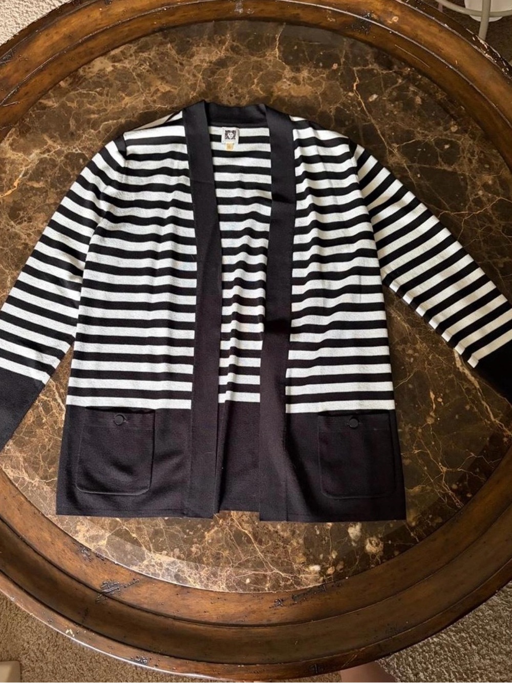 Black & White Striped Open Cardigan